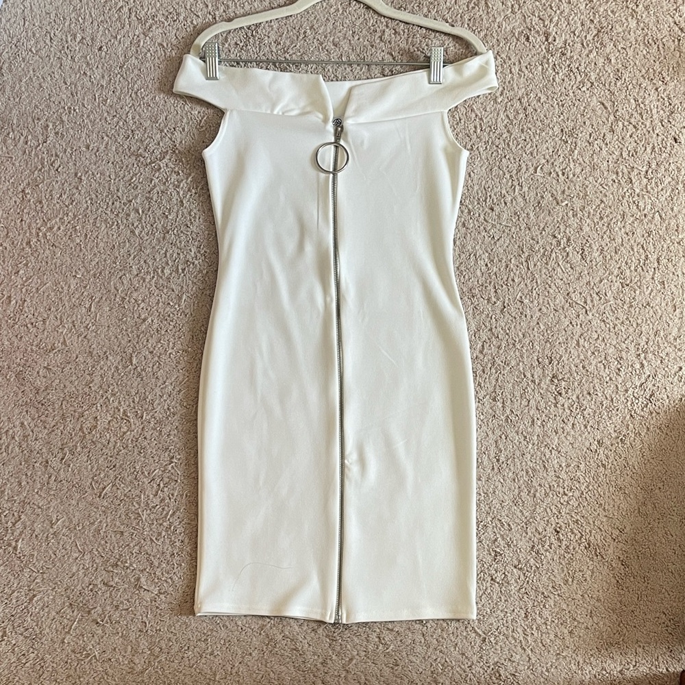 Missguided Zip Front Ring Pull Off Shoulder Dress
